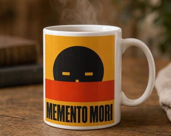 Memento Mori Mug · Stoic Philosophy Coffee Mug · Mid-Century Skull Sun Wrap · Mid-Century Minimalist Gift for Philosophy Grad Student