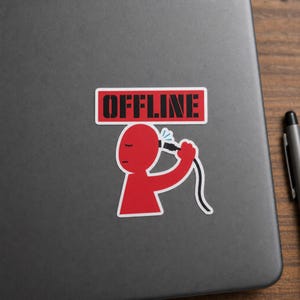 オフラインステッカー · イーサネットケーブルを抜く漫画 · 開発者向けノートパソコンデカール · ミッドセンチュリーの技術労働者の燃え尽き症候群ギフト