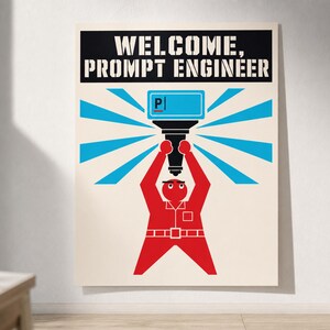 Prompt Engineer Poster · Welcome New Hire AI Developer · Mid-Century UPA Cartoon Modern Wall Art · Promotion Gift for Programmer