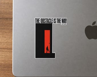 Autocollant Philosophie Stoïcienne · L'obstacle est le chemin · Citation de Marc Aurèle · Autocollant minimaliste en papier découpé pour ordinateur portable