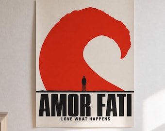 Stoic Philosophy Poster · Amor Fati Love What Happens · Cut-Paper Wave Wall Art · Gift for Philosophy Student