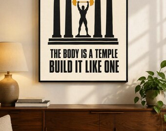 The Body Is A Temple Poster · Greek Statue Barbell Gym Wall Art · Latin Motivation Home Gym Decor · Classical Fitness Print