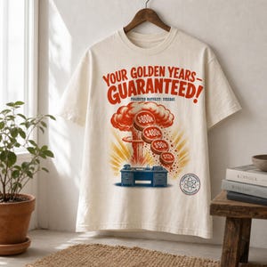 Humoristisch T-shirt voor gepensioneerden · Paddenstoelwolk van pensioenplannen · Vintage 401k-grap uit het atoomtijdperk · Grappig cadeau voor een collega of kantoormedewerker
