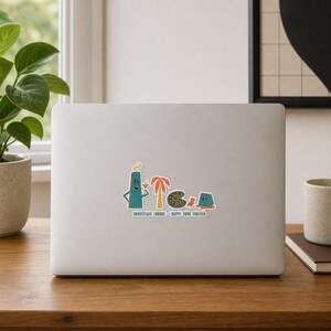 Smokestack Crooner Sticker · Mid-Century Climate Gallows Humor · Atomic Age Cocktail Laptop Decal · Mid-Century Nature Vibe