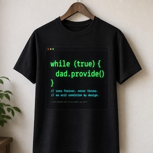 Rolig programmerare pappa-t-shirt · medan (vid liv) dad.provide() · Programvaruingenjör fars dag-t-shirt · Kodare-present till pappa