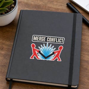 Pegatina de conflicto de fusión · Divertida pegatina para portátil de desarrollador · Humor sobre solicitudes de extracción de Git · Vinilo decorativo de regalo para programadores o líderes técnicos