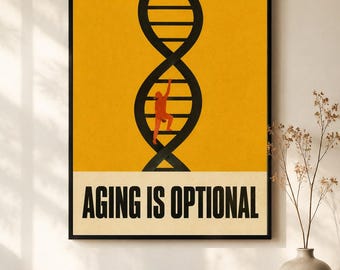 Aging Is Optional Poster · DNA Helix Ladder Wall Art · Longevity Biohacker Gift · Minimalist Science Print