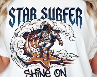 Astronaut Surfer T-Shirt, Retro Cosmic Space Adventure Graphic Tee