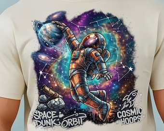 Astronaut Basketball T-Shirt, Space Dunk Cosmic Hoops Graphic Tee