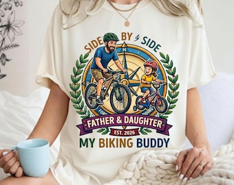 Father Daughter Biking Shirt, Side By Side Cycling Graphic Tee