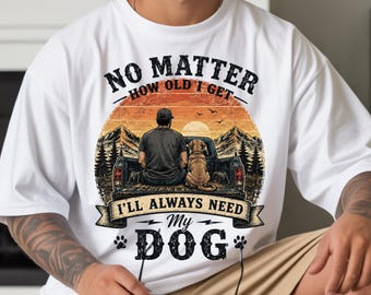 Dog Dad Graphic Tee, Vintage Truck Mountain Sunset Shirt