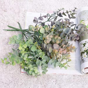 Silk Eucalyptus Stem, Green Purple Orange Leaves, Vase Table Decor Branch (WithOut Pot)