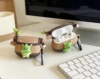 3D Korok Backpack Earbud Case with Clip, Cute Forest Spirit Satchel Earphone Cover for AirPods Pro 1 2 3 4, Kawaii Gamer Gift
