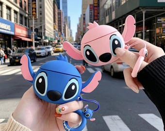 3D Stitch and Angel Silicone Earbud Case with Ring Strap, Cute  Alien Earphone Cover for AirPods Pro 1 2 3 4, Matching Couple Gift