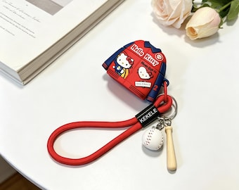 3D Kitty Soccer Jersey Case for AirPods 1 2 3 4 Pro, Kawaii Sports Shirt Silicone Protective Cover, Cute Cat Fan Gift