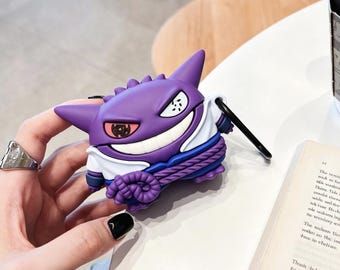 3D Gengar in Sasuke Costume Earbud Case with Clip, Anime Ninja Ghost Earphone Cover for AirPods Pro 1 2 3 4, Gamer Mashup Gift