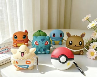 Cute Charmander Togepi Gaming Ball Case for AirPods 1 2 3 4 Pro, 3D Soft Silicone Earphone Sleeve with Carabiner, Nostalgic Gamer Gift