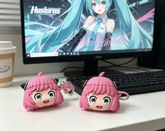 Kawaii Anya Earbud Case for AirPods 1 2 3 4 Pro, 3D Soft Silicone Headphone Sleeve, Cute Anime Character Gift for Her