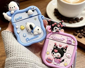 Kawaii 3D Pooh Pochacco Lotso Kuromi Character Cartoon Case for AirPods Pro 1 2 3 4, Cute Silicone Headphone Cover, Keychain Gift