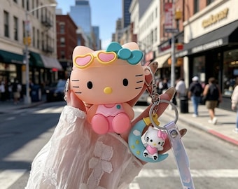 UV Color Changing 3D Kitty Earbud Case with Moon Keychain, Sun Reactive Cat Earphone Cover for AirPods Pro 1 2 3 4, Cat Lover Gift For Her
