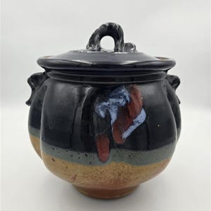 Vintage Hand-Thrown Studio Pottery Lidded Jar, Signed Stoneware Canister, Rustic Decor