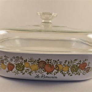 Cazuela vintage CorningWare Spice O' Life Romarin de 2,5 cuartos de galón con tapa Pyrex.
