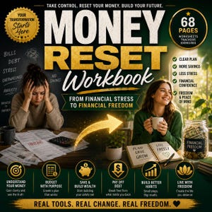 Money Reset Workbook | From Financial Stress To Financial Freedom | Personal Finance Planner, Money Mindset Workbook, Budget