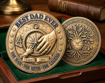 Personalized Best Dad Ever Challenge Coin, Custom Father’s Day Gift for Dad, Double Sided Keepsake Coin for Father