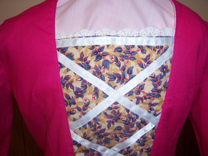 Pioneer Field Trip Mob Cap--Bright Pink Fuchsia Dress- Hamilton Era Wax Museum Williamsburg Size 6 Girls Colonial Costume Dress