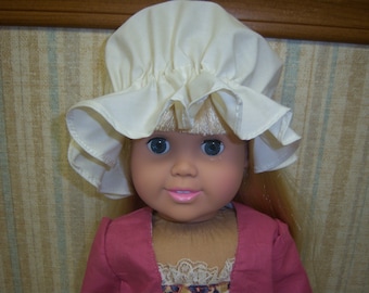 18" Doll's Mob Cap--Doll Clothes, Colonial, Williamsburg, Christmas, Gift, Birthday, Ivory Bonnet, Colonial Cap