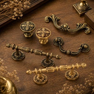 Sample First Solid Brass Cabinet Pulls, French Vintage Drawer Handles, Antique Gold Wardrobe Knobs, Dresser Hardware