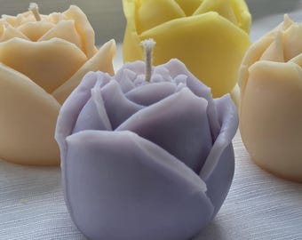 Rosenkerzen-Duett-Geschenkset, zwei große Blütenkerzen, hochwertige Geschenkbox aus Olivenwachs, romantisches Jahrestagsgeschenk für Sie, ästhetische Schlafzimmerdekoration