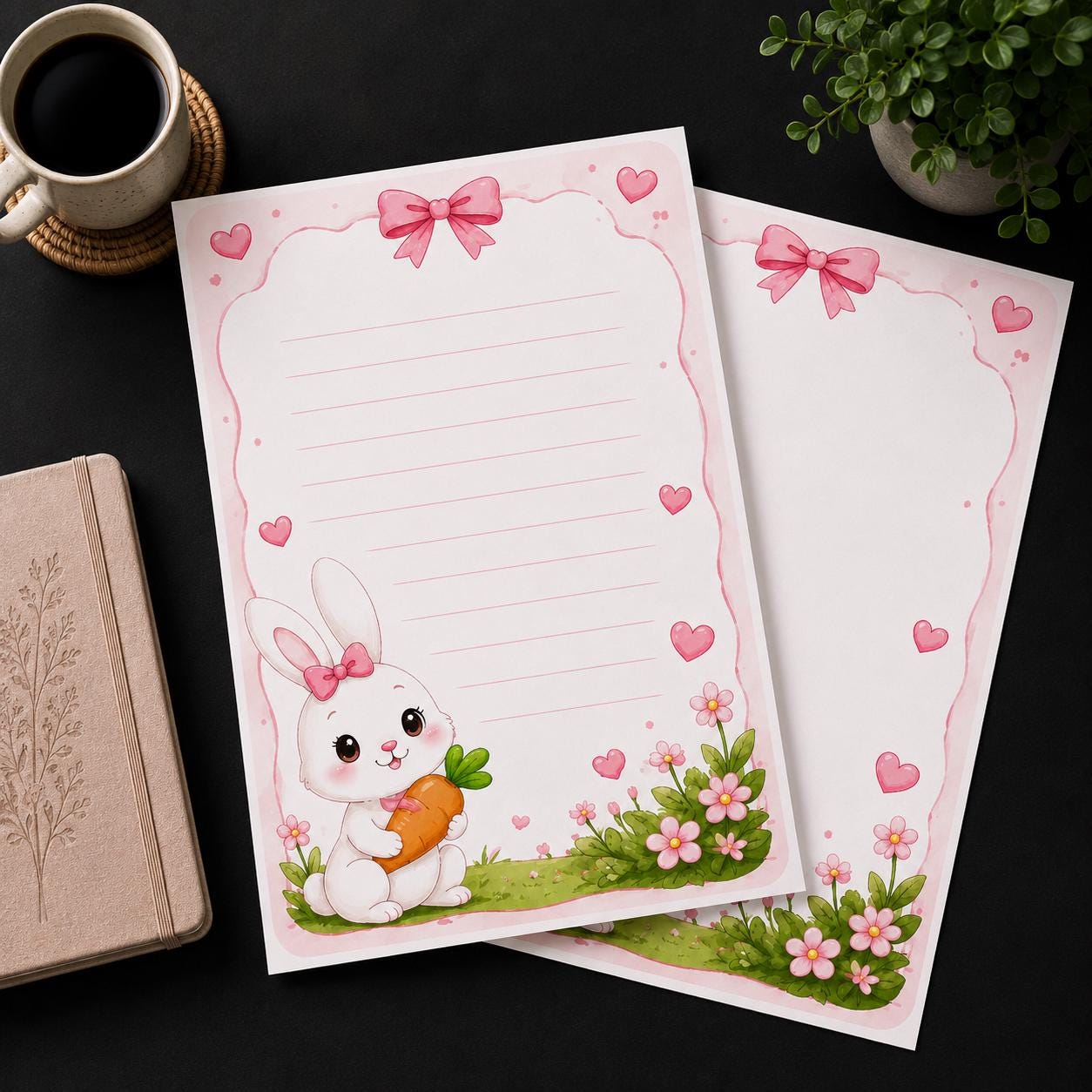 Printable Bunny Writing Paper, Cute Rabbit Stationery PDF, A4 Digital ...