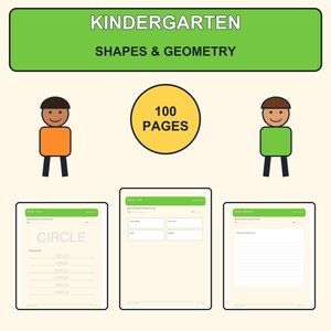 2D and 3D Shapes Geometry Worksheets, 100+ Pages, Kindergarten Preschool Printable PDF, Homeschool Classroom Learning Workbook
