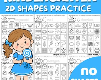 Kindergarten 2D Shapes Worksheets 65 Pages| Color by Code Mazes Tracing|Preschool Geometry Activities|No Prep Math|Homeschool Printable PDF
