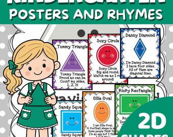 2D Shapes Posters with Poems | Kindergarten Math Classroom Decor | Shape Rhymes Circle Time Game | Preschool Geometry | Printable PDF
