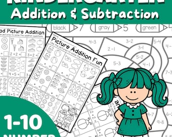 Kindergarten Addition and Subtraction Worksheets (up to 10) Distance Learning |Printable PDF