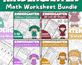 Kindergarten Math Worksheets Bundle 126 Pages | Addition to 10 Place Value Shapes | Preschool Learning Activities | Pre K PDF Printable