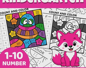 17 Pages Color By Number Counting to 10 | Kindergarten Math Worksheets | Preschool Coloring Activity | Count and Color |Printable  PDF