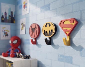 Superhero Minimalist Coat Hanger | Eco-Friendly PLA Room Decor | Super Strong Organizer For Kids Bedroom
