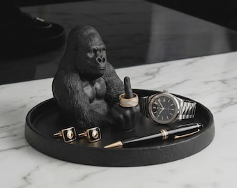 Minimal Gorilla Middle Finger Tray – Matte Black Desk Organizer, Funny Modern Home Decor Gift