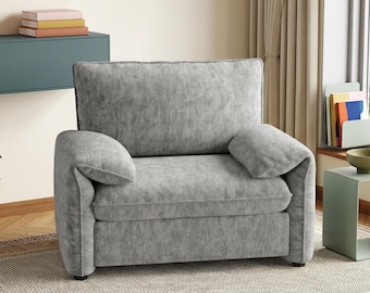 Oversized Grey Chenille Accent Chair, Modern Reading Armchair, Pocket Spring Cushion