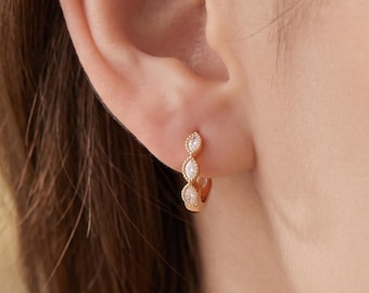18K Gold Filled, Marquise Earrings, CZ Huggie Earrings, Dainty Gold Earrings, Sparkling Everyday Earrings, Minimalist Jewelry