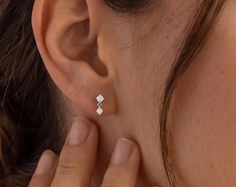 18K Gold Filled, Birthstone Drop Earrings, Dangle Gemstone Studs, Dainty CZ Earrings, Minimalist Drop Studs, Gift for Her
