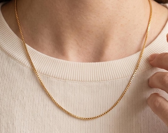 18K Gold Filled Box Chain Necklace, Dainty Minimalist Layering Necklace, Classic Gold Silver Chain Jewelry, Everyday Gift For Her