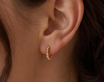 18K Gold Filled, Ball Huggie Earrings, Beaded Earrings, Dainty Gold Earrings, Minimalist Huggies, Everyday Earrings, Gift for Her