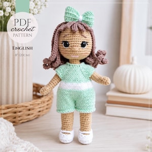 Crochet Doll Pattern PDF, Amigurumi Girl, Knitted Romper Doll Clothes Pattern, Beginner Friendly (US Terms), Digital Download