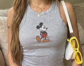 Mickey Mouse Classic Pose Tank Top, Mickey Mouse Fitted Womens Tank, Retro Mickey Y2K 90s Top, Disney Trip Shirt, Cute Disney Crop Top