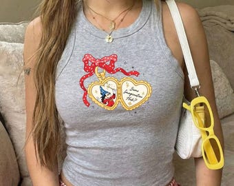 Coquette Bow Retro Fantasia Mickey Tank Top Y2K Mickey 90s Vintage Fantasia Disney Mickey Crop T Shirt Disney Trip Mickey Sorcerer Baby Tee