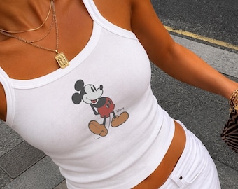 Retro Mickey Mouse Disney Strap Tank Top Mickey Crop Tank Women 90's Style Y2K Top, Disney Park Trip Tee Mickey Mouse Cute Disney Summer Top